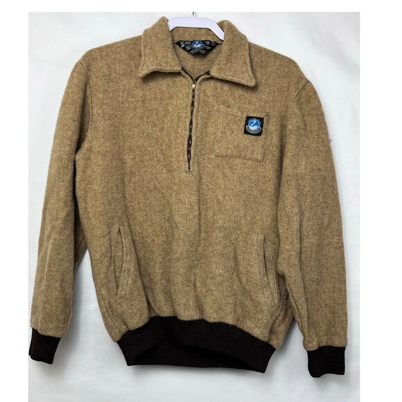 Swanndri Women's Size XS Tan 100% Virgin Wool 1/4 Zip Long Sleeve Henley Top